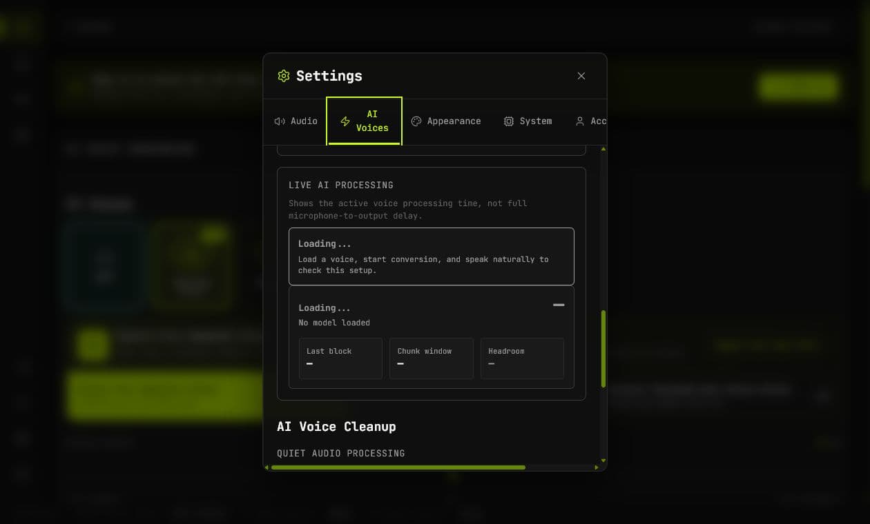 Echo Live Live AI Processing performance panel