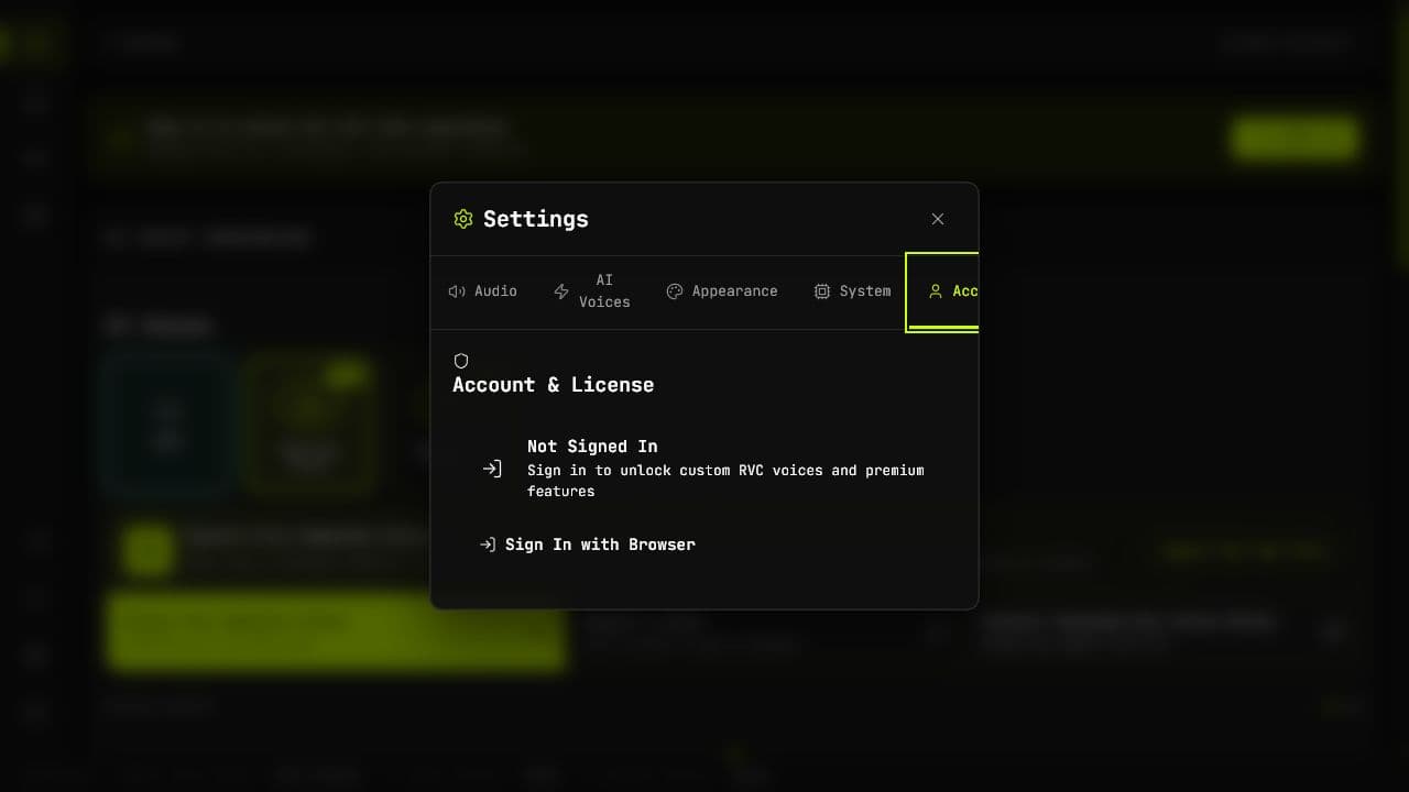 Echo Live Account settings while signed out with the Sign In with Browser action